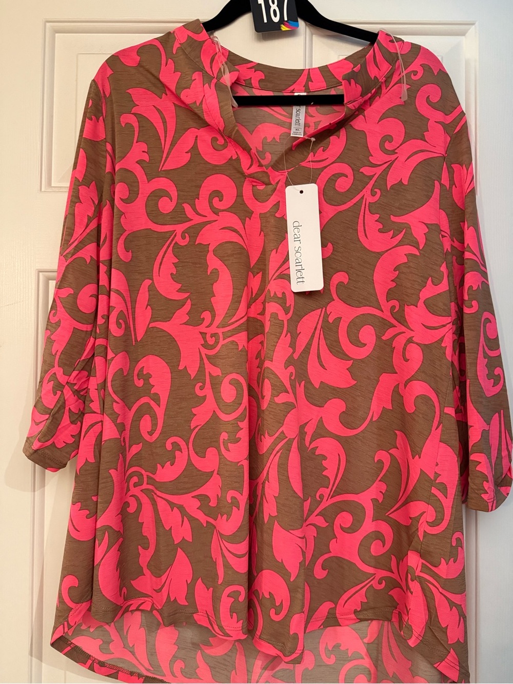 Clear Scentsible Women's Floral Scroll Tunic in Hot Pink and Brown - Picture 1 of 1